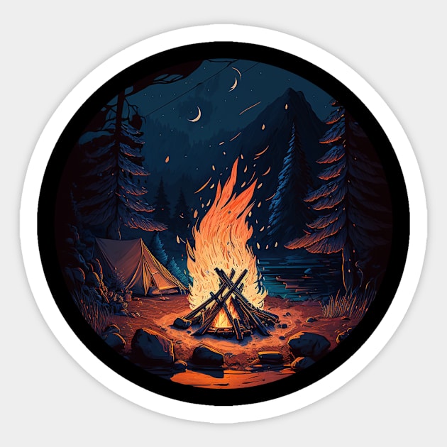 Camping Adventure in the Forest, Campfire at Night Sticker by logiamerch